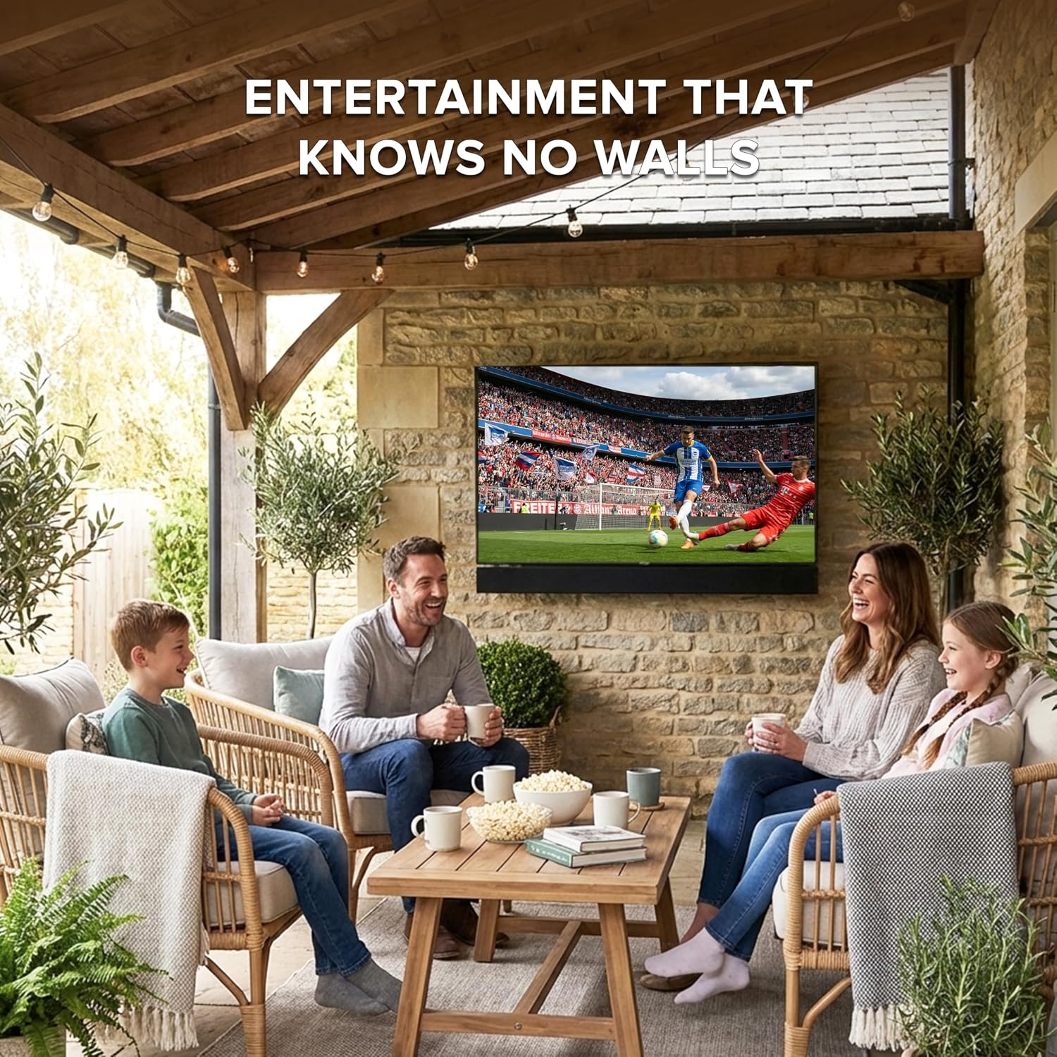 Titan L200 QNED 55 Inch Outdoor TV, Partial Sun, IP65 Smart Weatherproof TV, 4K HDR, 120 Hz, Web AI OS, 1500 Nits, Wi-Fi 6E, Dolby Digital, Outdoor TV Cover, Slim Bezel, 2 Yr Wty