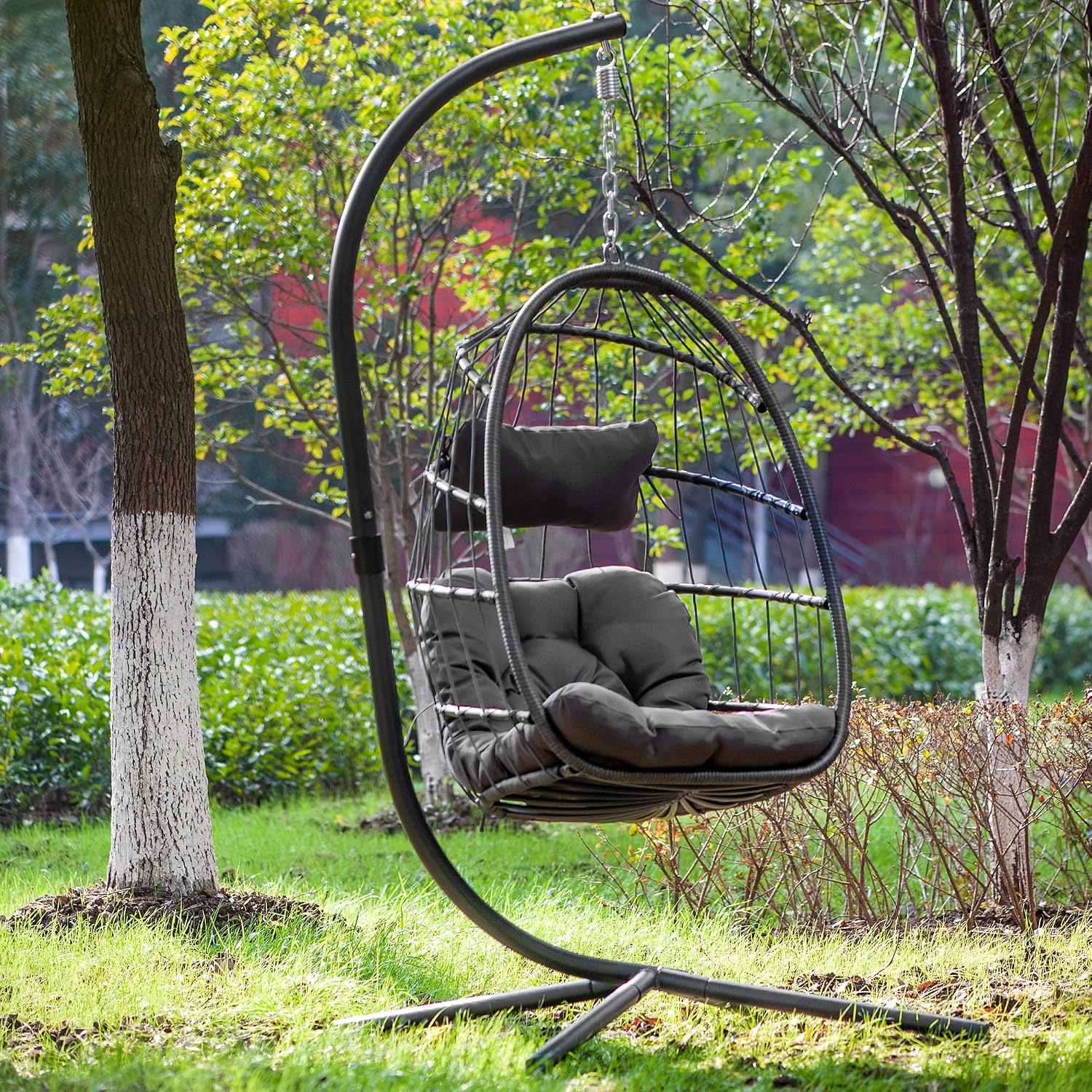 Wicker Swing Egg Chair - Patio Hanging Hammock Chair with Stand 350 Pounds Weight Capacity