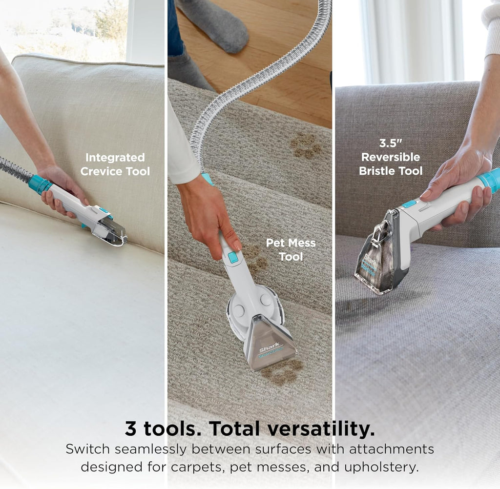 Shark CarpetXpert | Upright Carpet, Area Rug & Upholstery Cleaner | Carpet Shampooer with StainStriker Handheld Tough Stain Eliminator | Removes Tough Stains & Odors | 3 Cleaning Tools | White | EX201