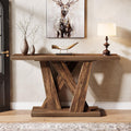 Tribesigns 55-Inch Farmhouse Console Table, Farmhouse Behind The Couch Table TV Stand with Geometric Base, Skinny Sofa Table Entryway Table for Entrance, Living Room, Hallway, Foyer, Rustic Brown