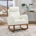 Nursery Rocking Glider Chair, Modern Fabric Tall Back Accent Rocker Chair Upholstered Arm Chair w/Side Pockets, Modern Leisure Single Sofa for Living Room, Hotel, Bedroom, Office, Cream