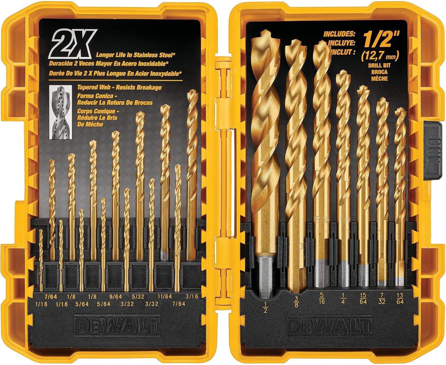 DEWALT Titanium Nitride Coated Drill Bit Set, Pilot Point, 21-Piece (DW1361), Pack of 5