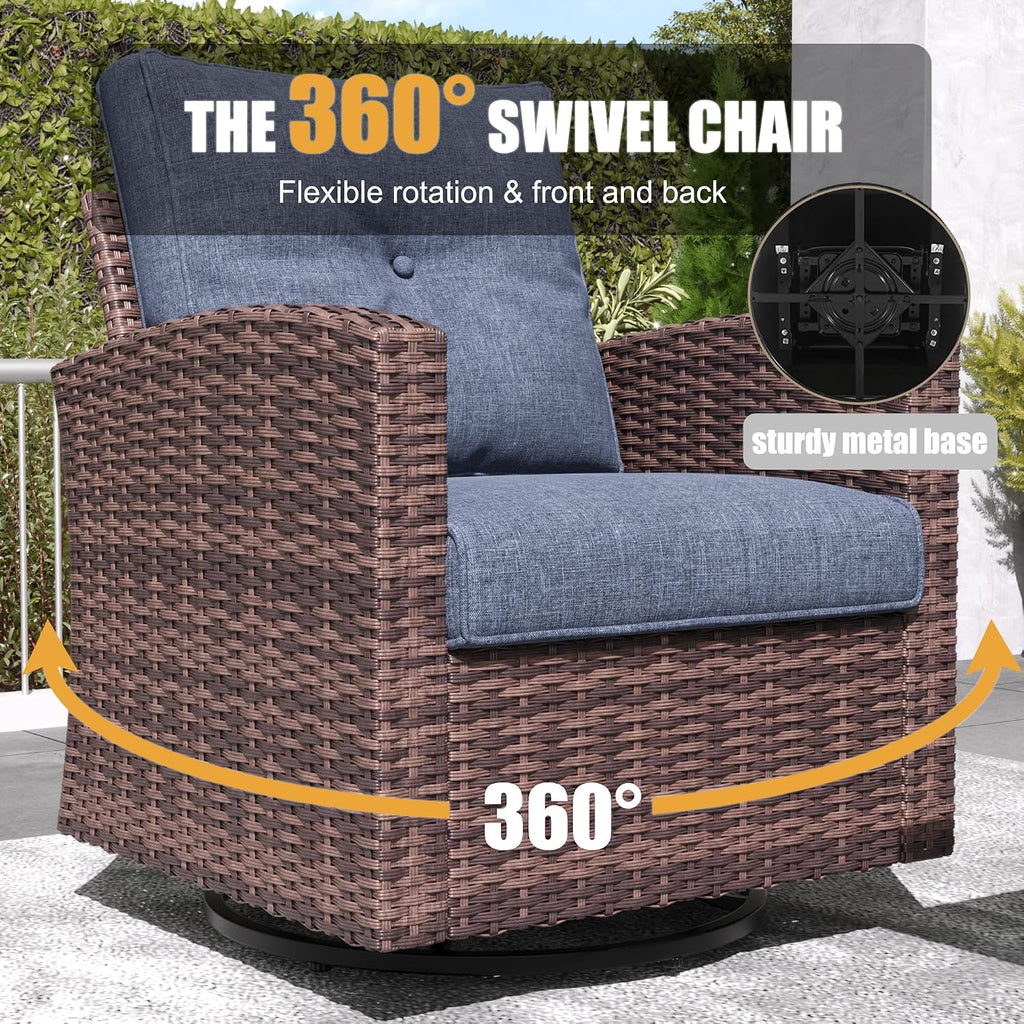 LayinSun 2 Pieces Outdoor Swivel Rocker Chair Set of 2, 360 Degree Rattan Wicker Swivel Chairs Patio Bistro Set for Porch
