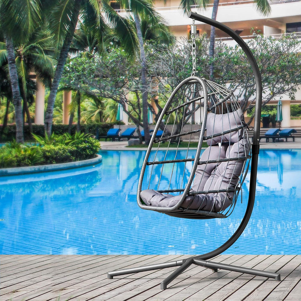 Wicker Swing Egg Chair - Patio Hanging Hammock Chair with Stand 350 Pounds Weight Capacity