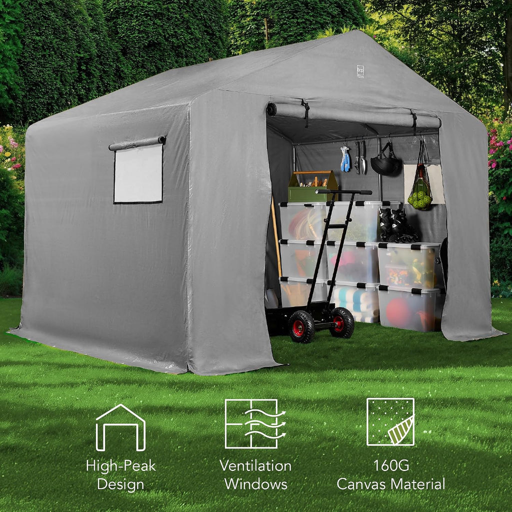 Best Choice Products 10x8ft Outdoor Storage Shed, Carport, Canopy Shelter, Dual Doors & Windows, Metal Frame, Weather-Resistant, Perfect for Storing Motorcycle, Bike, Garden Tools – Gray