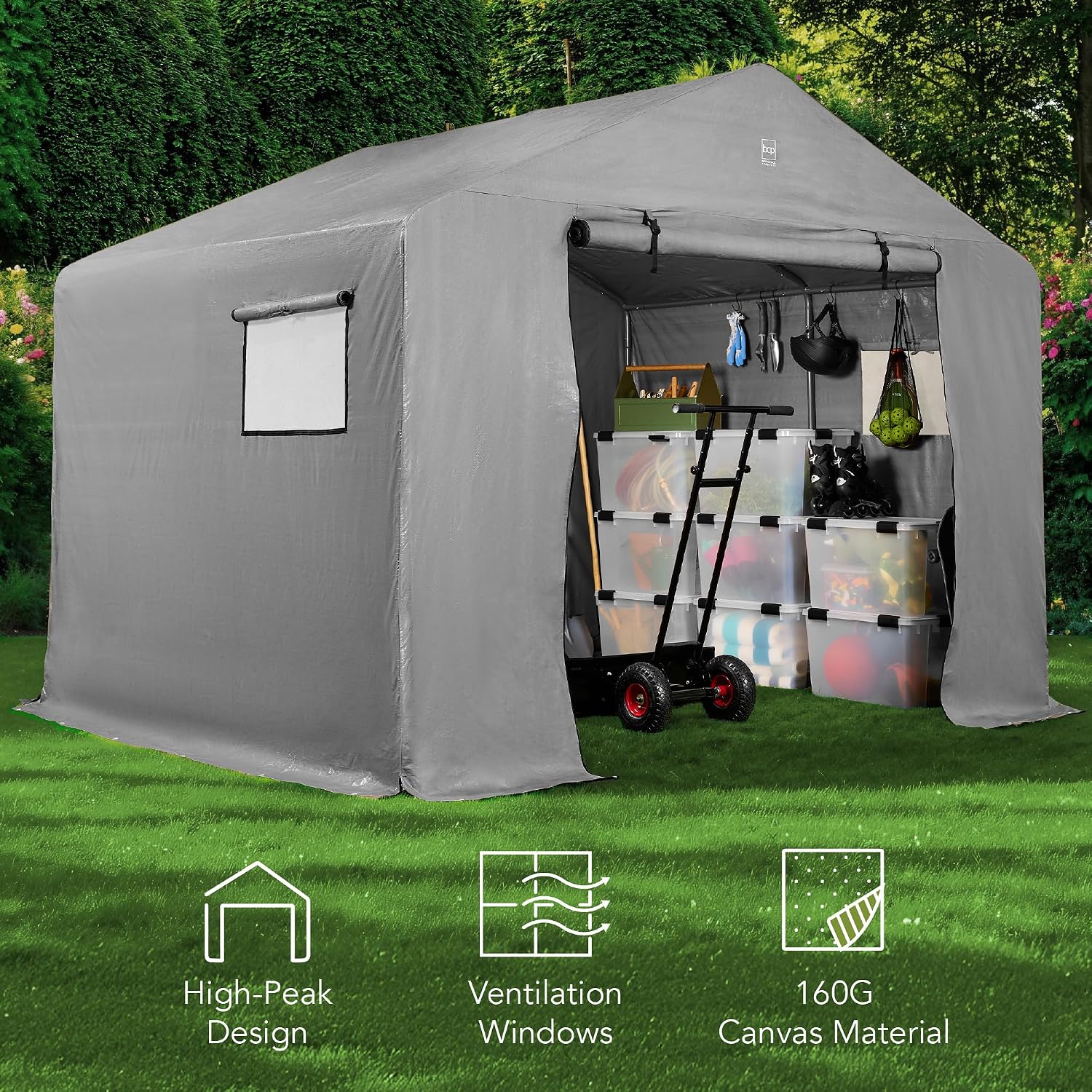 Best Choice Products 10x8ft Outdoor Storage Shed, Carport, Canopy Shelter, Dual Doors & Windows, Metal Frame, Weather-Resistant, Perfect for Storing Motorcycle, Bike, Garden Tools – Gray