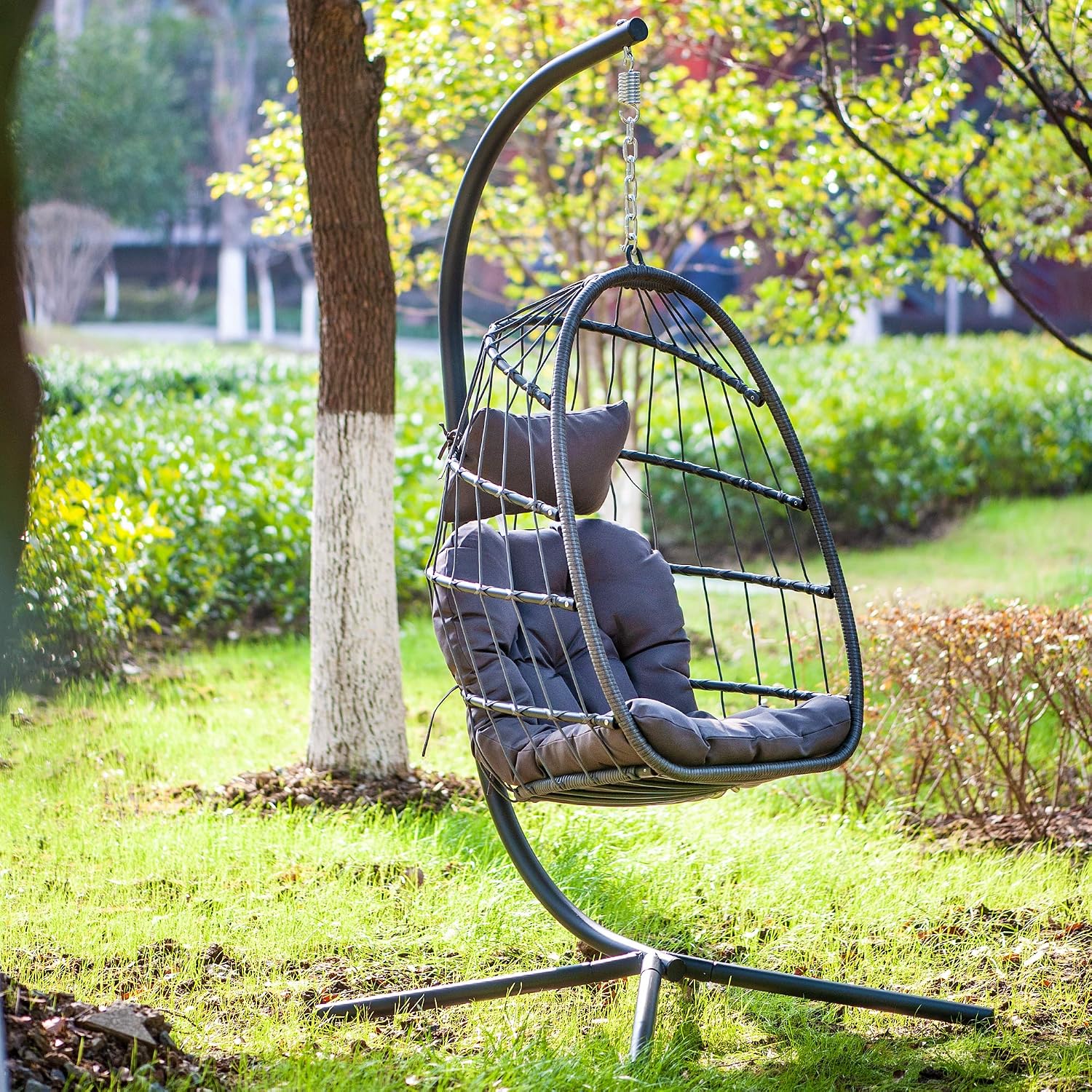 Wicker Swing Egg Chair - Patio Hanging Hammock Chair with Stand 350 Pounds Weight Capacity