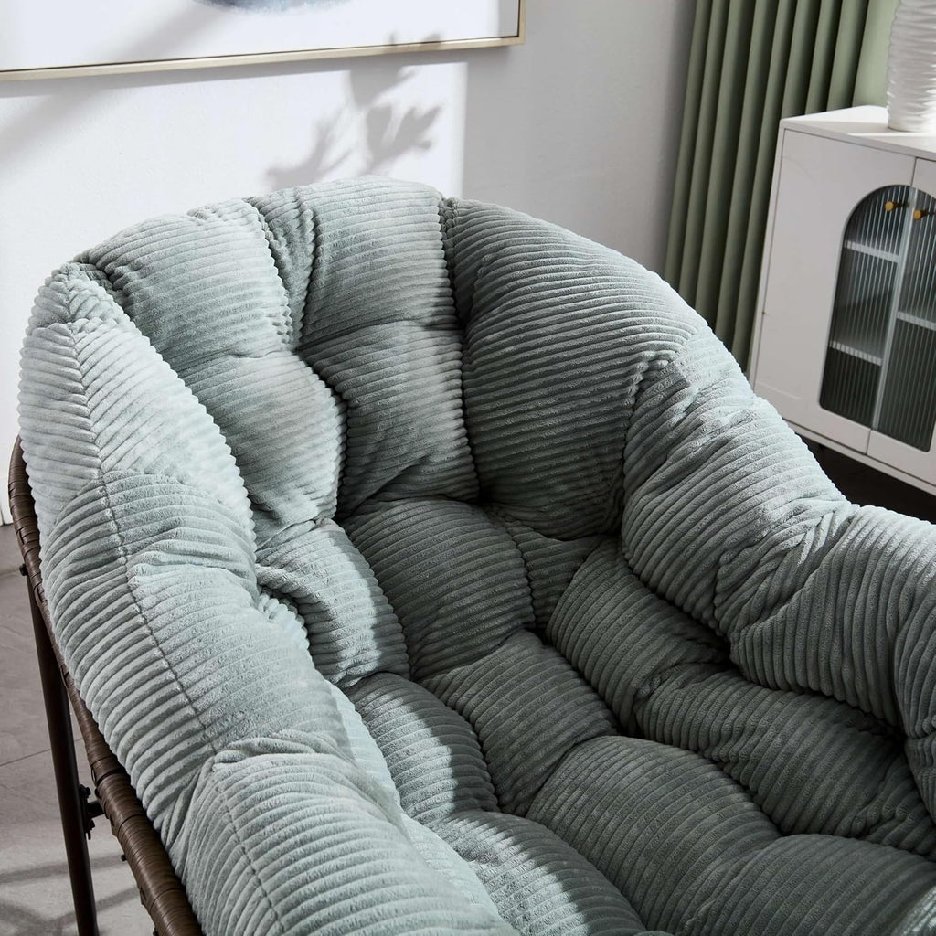 Wicker Outdoor Rocking Chair Rattan Egg Chair with Thick Cushion 30° Smooth Rocking Patio Lounge Reclining for Indoor Outdoor Use Living Room Front Porch Balcony Lawn Garden, Light Blue