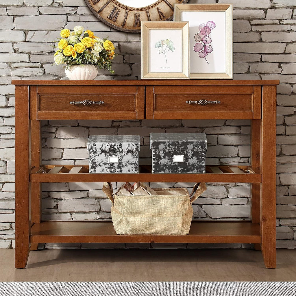 LKTART Solid Wood Console Table Entryway Table with Storage Drawers and Shelves Sofa Tables,Entryway Table for Living Room,Behind the Couch Table (42' Brown)