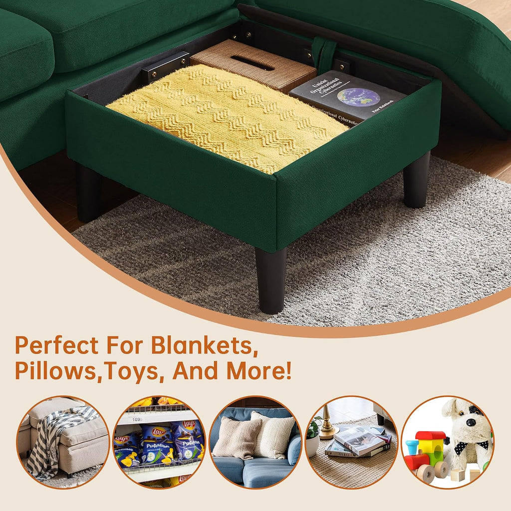 79' Convertible Sectional Sofa, Modern L Shaped 3 Seat Couch with Reversible Ottoman, Small Sectional Couches for Living Room, Apartment (Green)