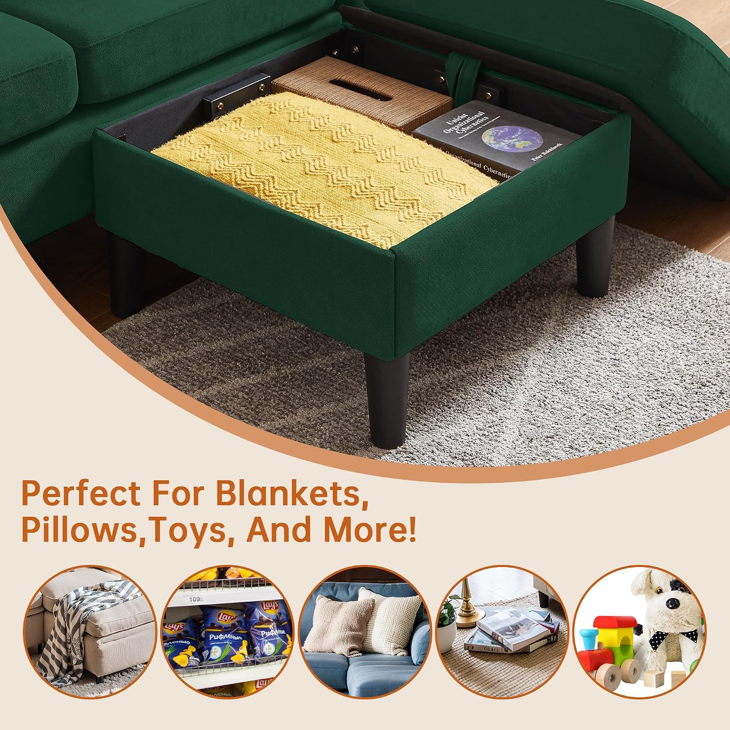 79' Convertible Sectional Sofa, Modern L Shaped 3 Seat Couch with Reversible Ottoman, Small Sectional Couches for Living Room, Apartment (Green)