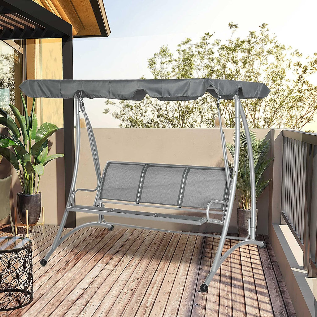 Outsunny 3-Seat Outdoor Porch Swing Chair, Patio Swing Glider with Adjustable Canopy, Breathable Seat, and Steel Frame for Garden, Poolside, Backyard, Gray