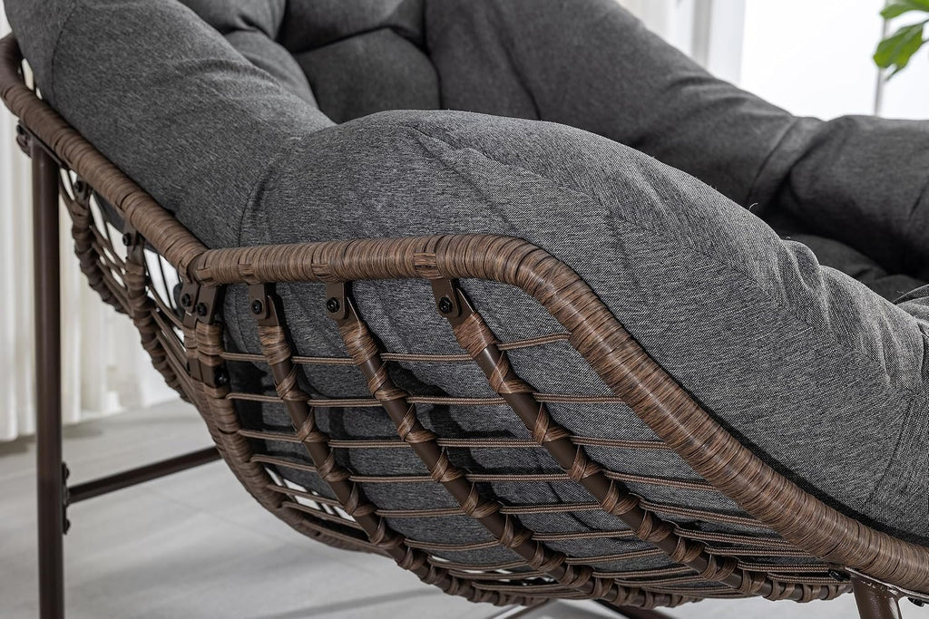 Wicker Outdoor Rocking Chair Rattan Egg Chair with Thick Cushion 30° Smooth Rocking Patio Lounge Reclining for Indoor Outdoor Use Living Room Front Porch Balcony Lawn Garden, Dark Grey