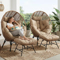 RADIATA 2 pcs Egg Chair with Footrest, Wicker Patio Lounger with Ottoman for 2, Oversized Rattan Egg Shaped Chair with Leg for Indoor Outdoor Patio Balcony Garden (Brown, 2pcs)