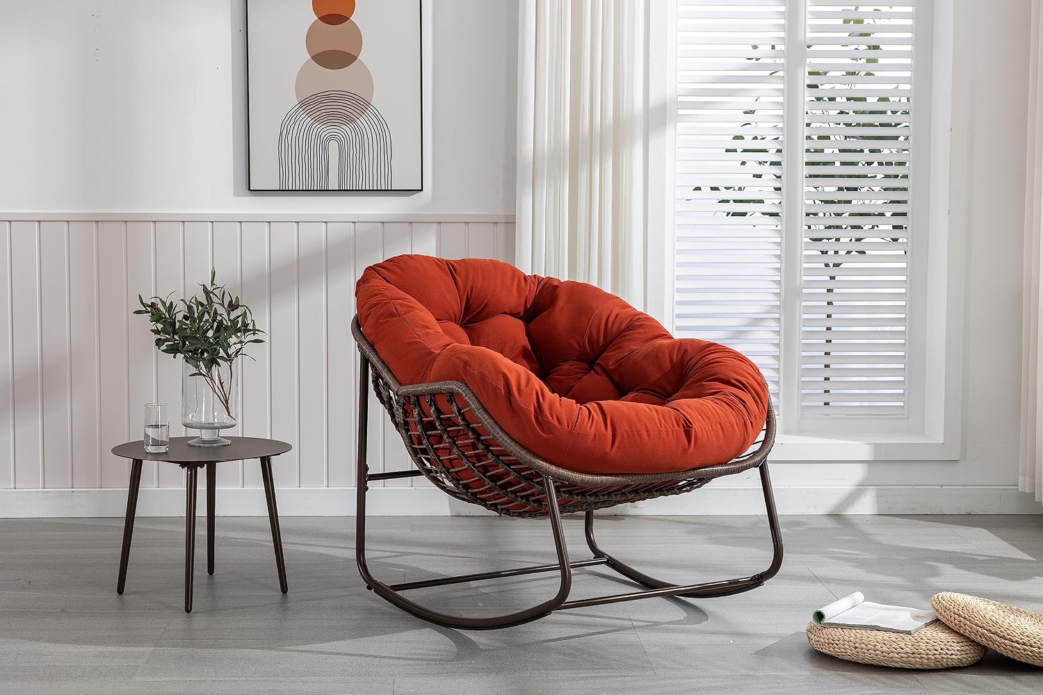Patio Outdoor Rocking Chair,Pa-Pasan Chair,Egg Chair Outdoor,Comfy Upholstered Chairs with Padded Cushion,Suitable for Balcony,Porch,Garden, Patio(Orange Red)