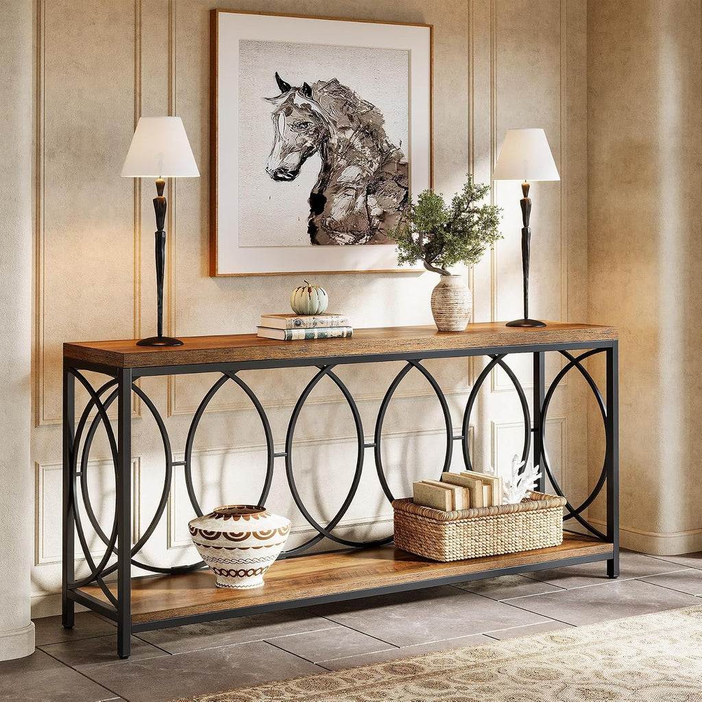 Tribesigns 70.9-Inch Extra Long Console Table, 2-Tier Industrial Table Behind Couch with Storage Shelf, Narrow Entryway Console for Living Room, Entryway, Hallway, Rustic Brown