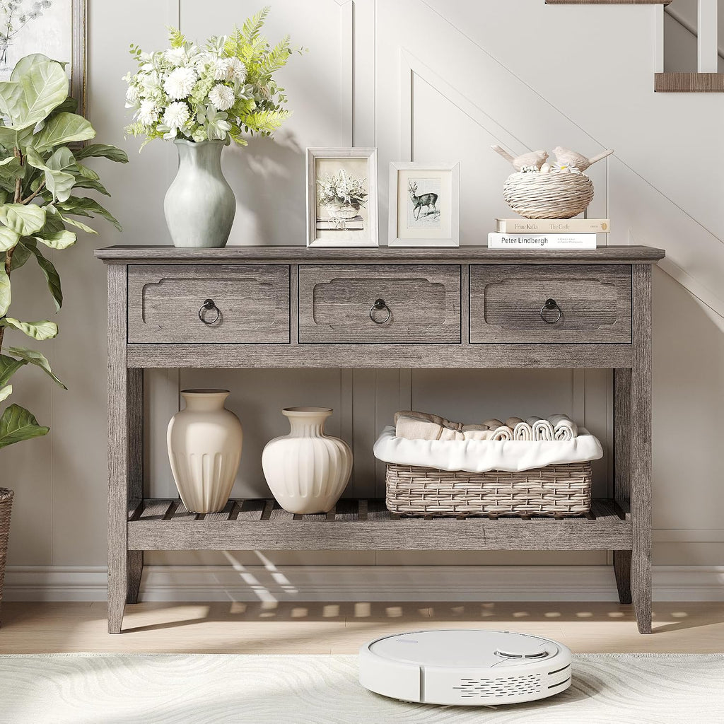 Maupvit Rustic Entryway Table with Large Storage Space, Farmhouse Feel Console Table for Entryway, Sturdy & Reliable Structure Sofa Table, Easy to Assemble