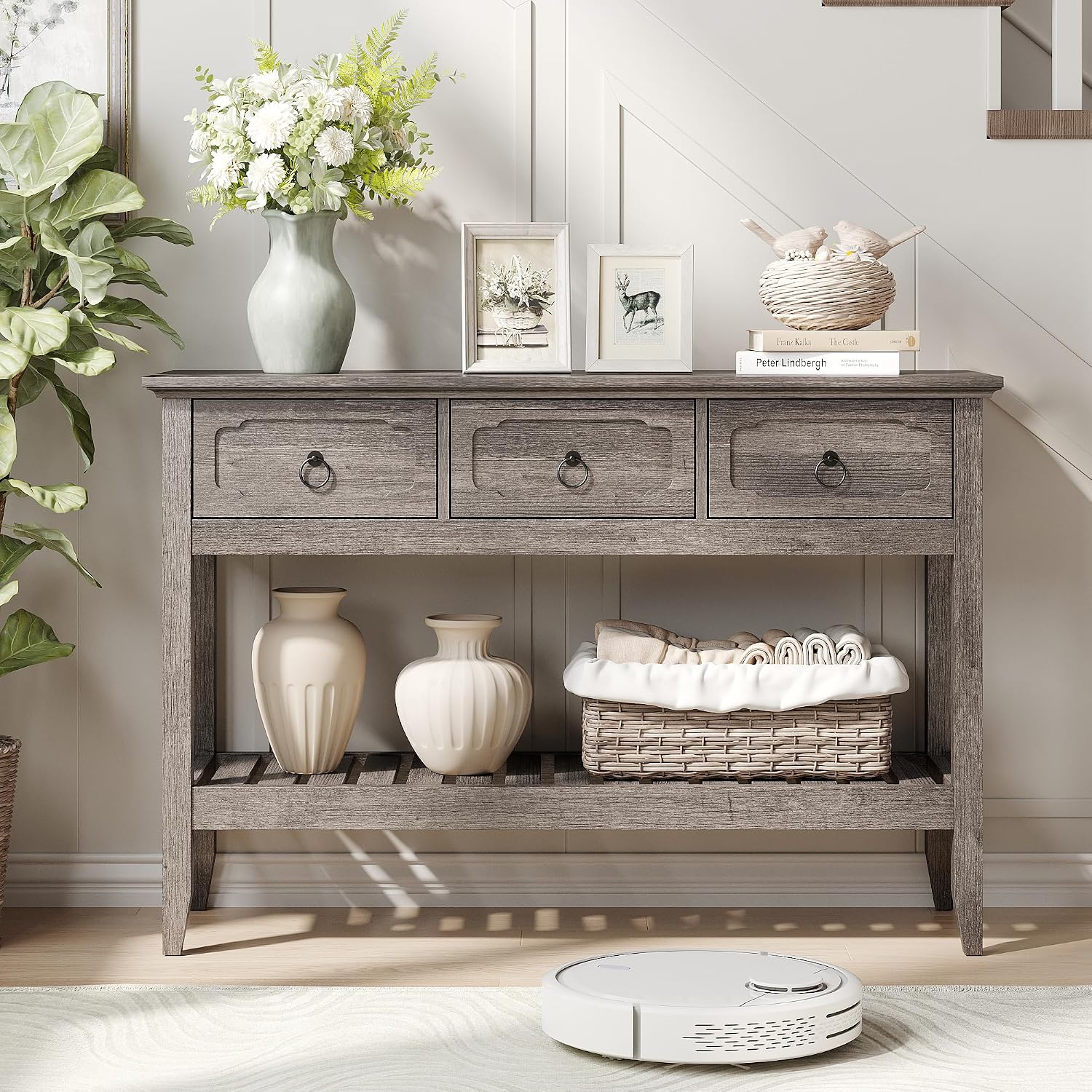 Maupvit Rustic Entryway Table with Large Storage Space, Farmhouse Feel Console Table for Entryway, Sturdy & Reliable Structure Sofa Table, Easy to Assemble