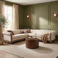 Merax Chesterfield Sofa, Retro Upholstered 6 Seater Rolled Arm Couch for Living Room Bedroom Office, Beige
