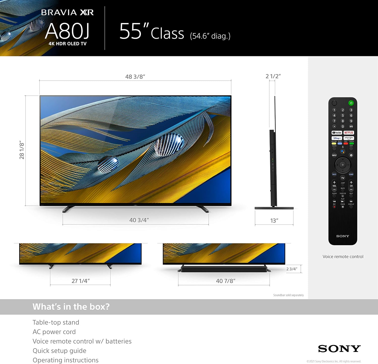 Sony A80J 55 Inch TV: BRAVIA XR OLED 4K Ultra HD Smart Google TV with Dolby Vision HDR and Alexa Compatibility XR55A80J- 2021 Model