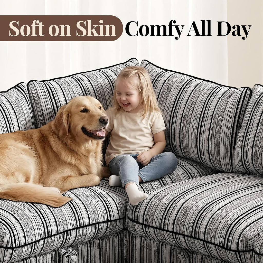 95.5' Modular Sectional Couch with Hidden Storage, Convertible L U Shaped Sleeper Sofa Bed with Stripe Pattern, 6 Seat Modular Sectional Couch with Ottoman Chaise & Removable Covers for Living Room