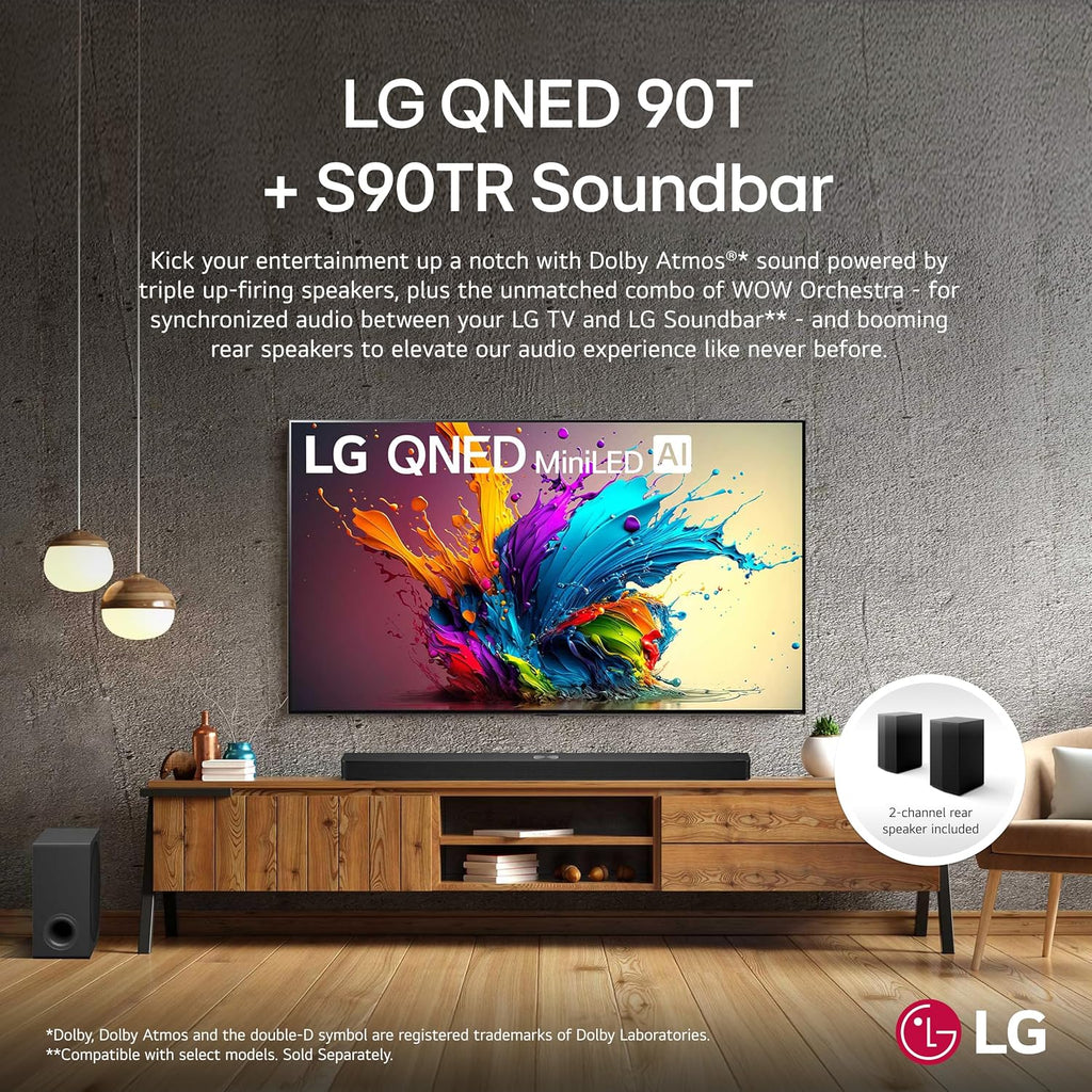 LG 65-Inch Class QNED90T Series Mini LED Smart TV 4K Processor Flat Screen with Alexa Built-in (65QNED90TUA, 2024),LG 7.1.3 ch. Sound Bar with Wireless Dolby Atmos and Rear Speakers