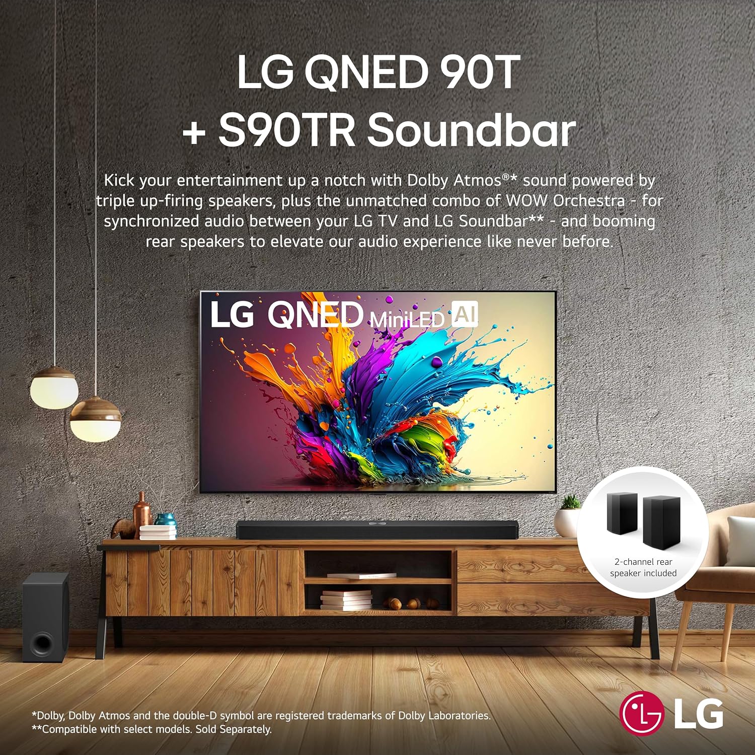 LG 65-Inch Class QNED90T Series Mini LED Smart TV 4K Processor Flat Screen with Alexa Built-in (65QNED90TUA, 2024),LG 7.1.3 ch. Sound Bar with Wireless Dolby Atmos and Rear Speakers