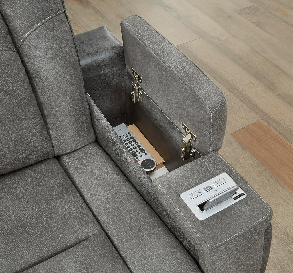 Signature Design by Ashley Next-Gen DuraPella Modern Faux Leather Power Reclining Sofa with Adjustable Headrest, Gray
