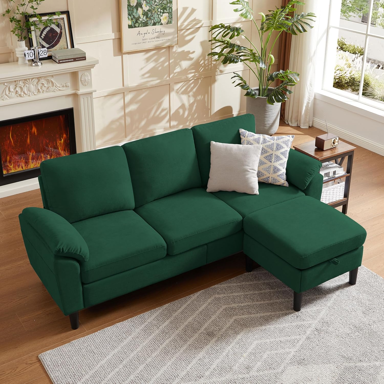 79' Convertible Sectional Sofa, Modern L Shaped 3 Seat Couch with Reversible Ottoman, Small Sectional Couches for Living Room, Apartment (Green)