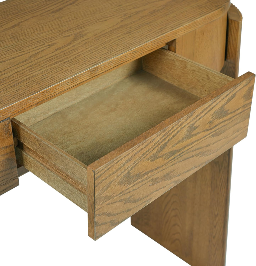LKTART 55' Sofa Table with Oval Top and 2 Drawers, Entryway Console Table with Fluted Design for Hallway,Foyer,Entry and Living Room (Fully Assembled-Pine Wood)