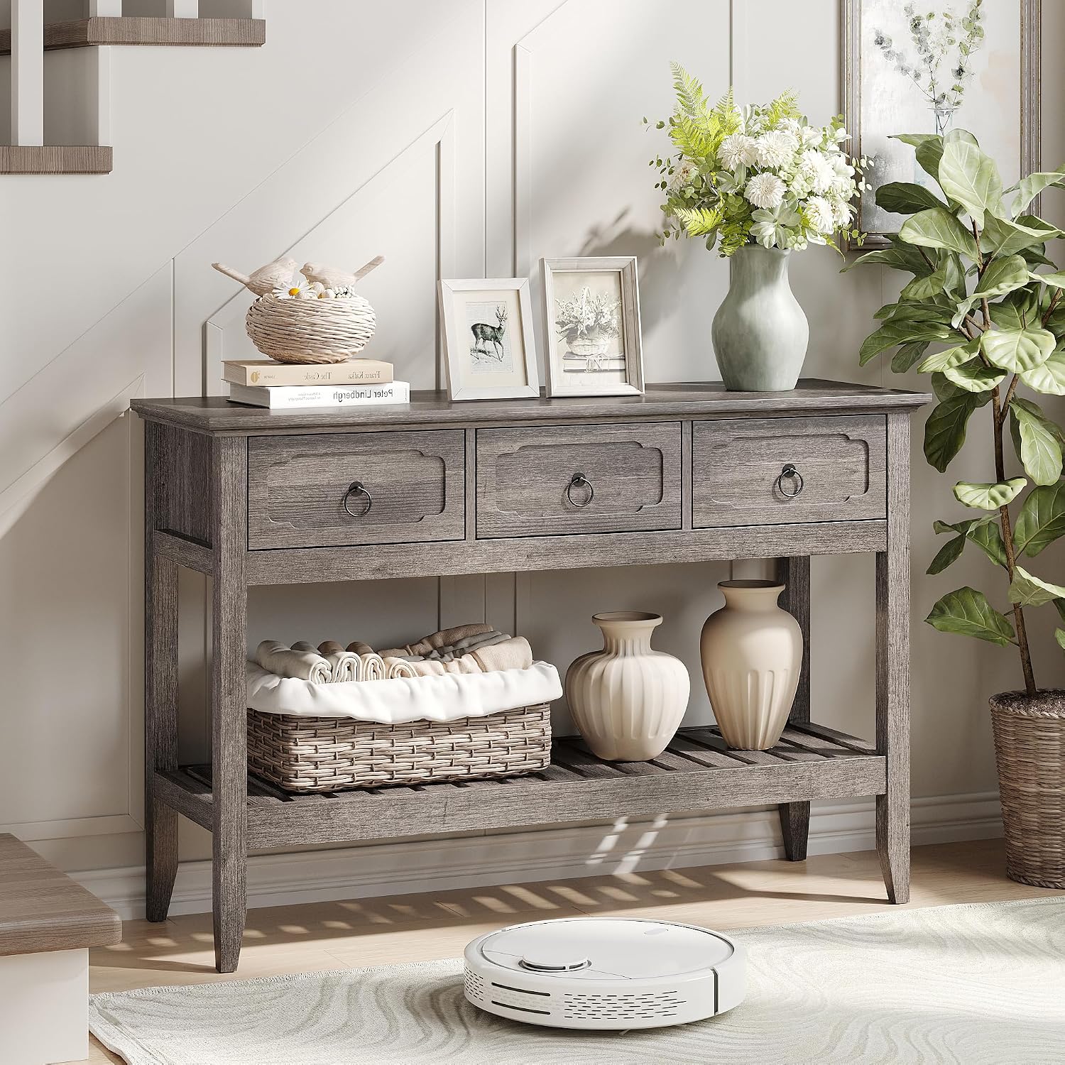 Maupvit Rustic Entryway Table with Large Storage Space, Farmhouse Feel Console Table for Entryway, Sturdy & Reliable Structure Sofa Table, Easy to Assemble