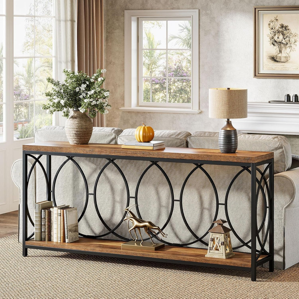 Tribesigns 70.9-Inch Extra Long Console Table, 2-Tier Industrial Table Behind Couch with Storage Shelf, Narrow Entryway Console for Living Room, Entryway, Hallway, Rustic Brown