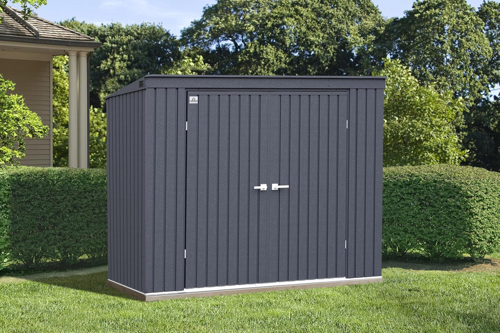 Arrow Shed Elite 8' x 4' Tall Outdoor Steel Storage Shed with High Gable and Lockable Doors Storage Building with Pent Roof, Anthracite