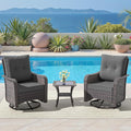 ALAULM Outdoor Swivel Rocking Chairs Set of 2 with 4'Thick Cushions and High Back, Wicker Patio Chairs w/Side Table for Patio, Porch, Poolside, Deck, Backyard, Garden-Grey