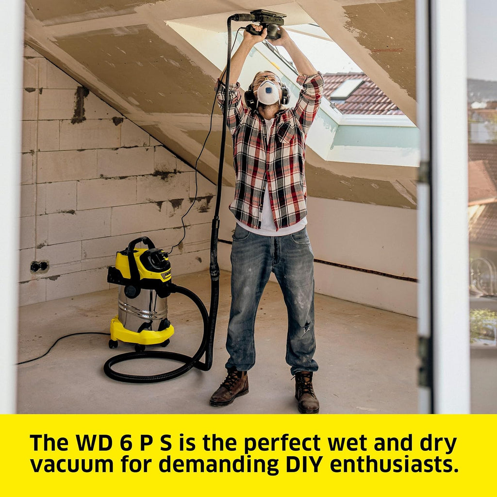 Kärcher Shop Vacuum WD 6 P S, 7.9 Gal, 6.2 Peak HP, 37 ft Reach, Wet Dry Vacuum Cleaner, Heavy Duty, Blower Function, Crevice Tool, Floor Nozzle Great for DIY Projects and Workshops