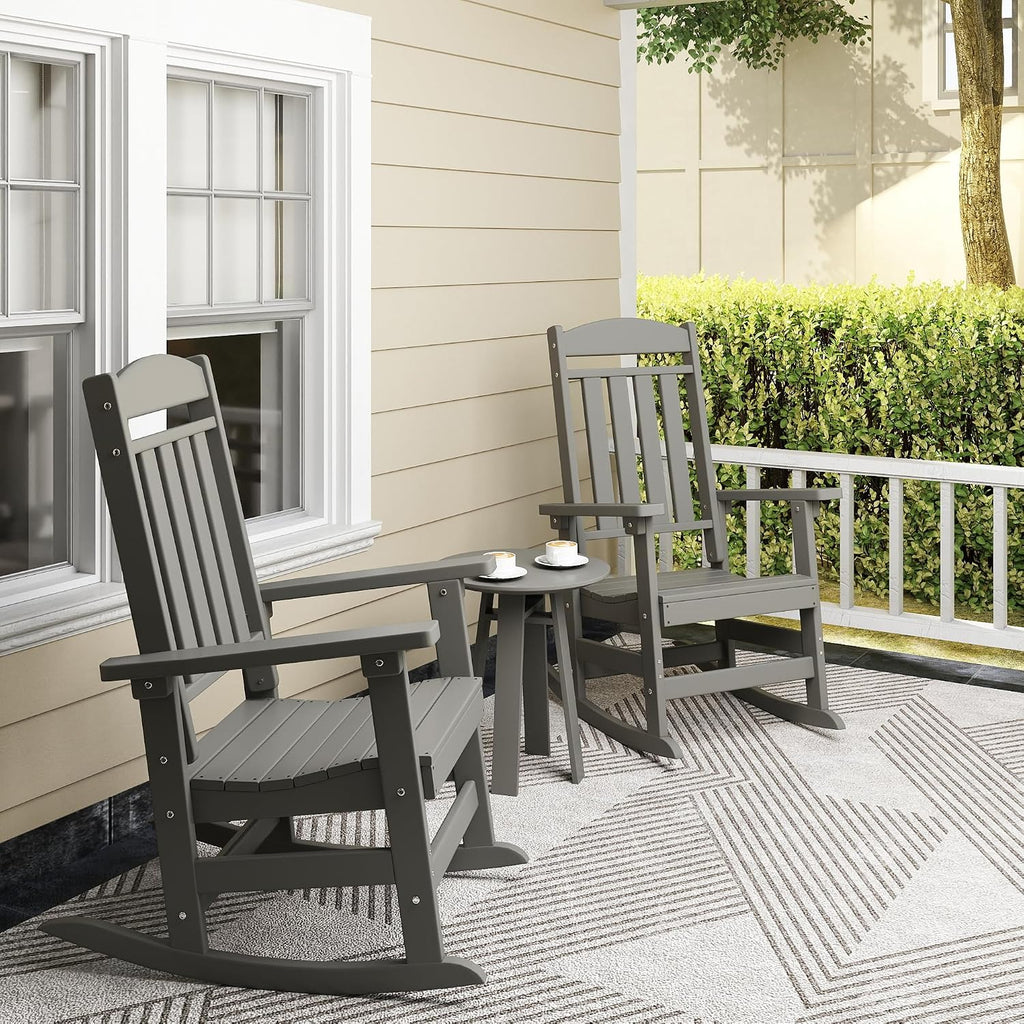 NAVINE Outdoor Rocking Chairs, Oversized High Back Patio Rocking Chairs, All Weather Porch Rocking Chairs for Outside. Dark Grey
