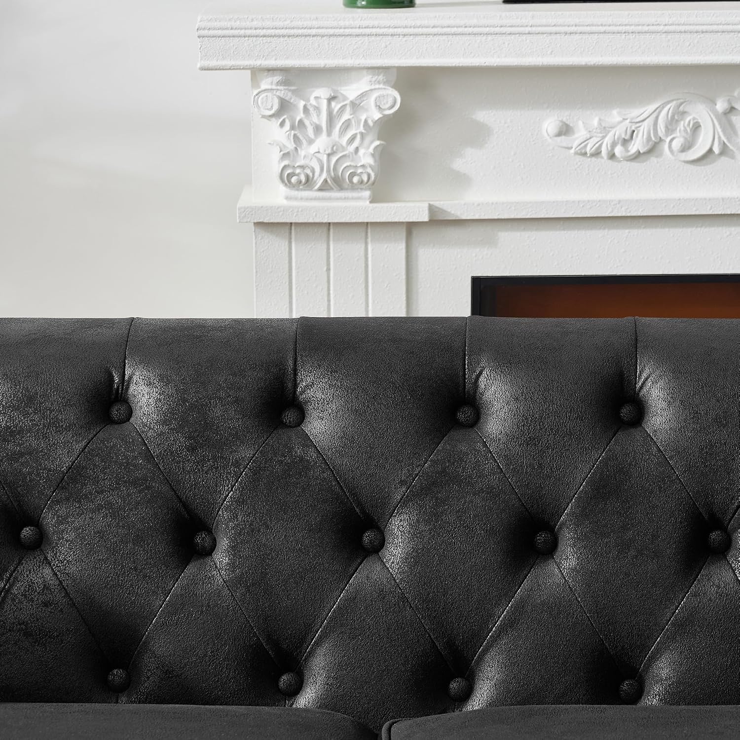 Air Leather Tufted Loveseat Couch, Rolled Arm 2-Seater Sofa with 2 Pillows, Living Room Small Apartment Office Décor