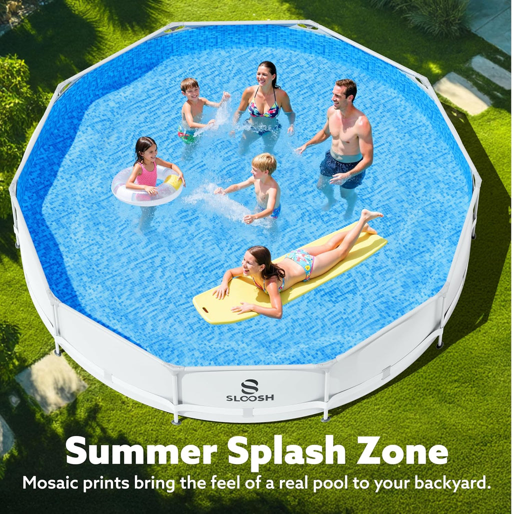 SLOOSH Round Above Ground Pool - 10ft x 30inch Outdoor Round Frame Above Ground Swimming Pool Set Kiddie Pool for Kids Adults with Filter Pump
