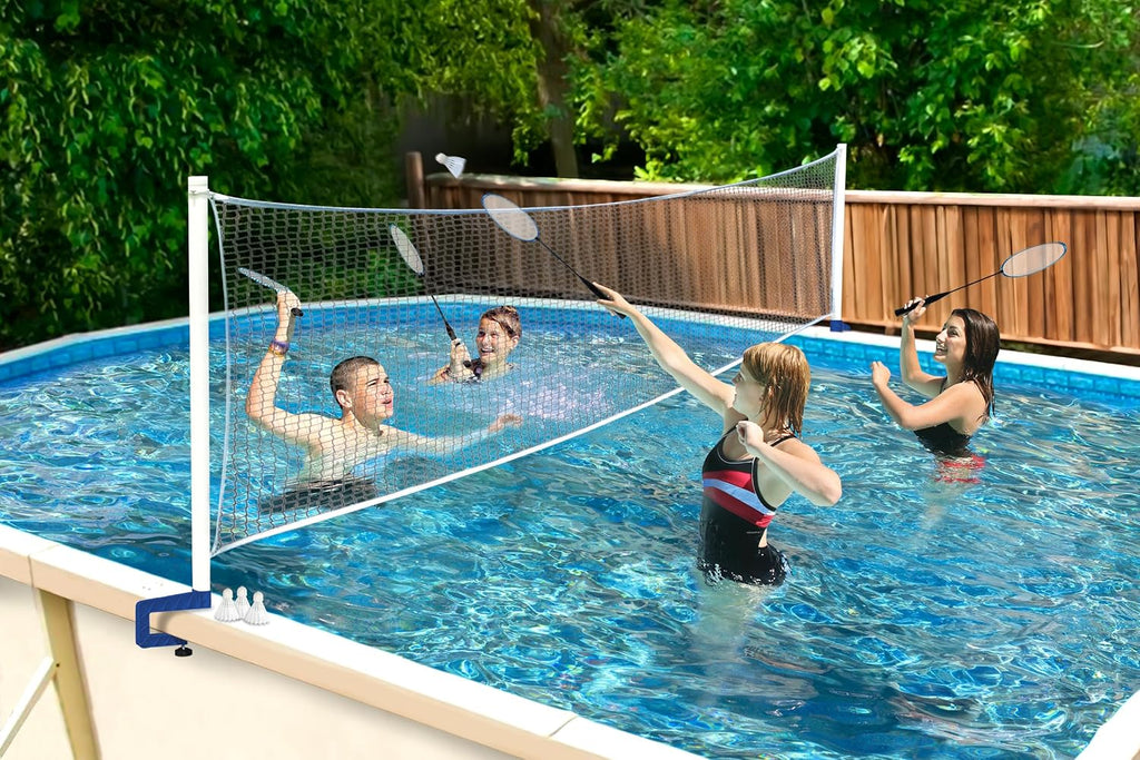 Poolmaster 72786 Above-Ground Pool Water Volleyball and Badminton Pool Game with Bracket Mounts White 16-Feet