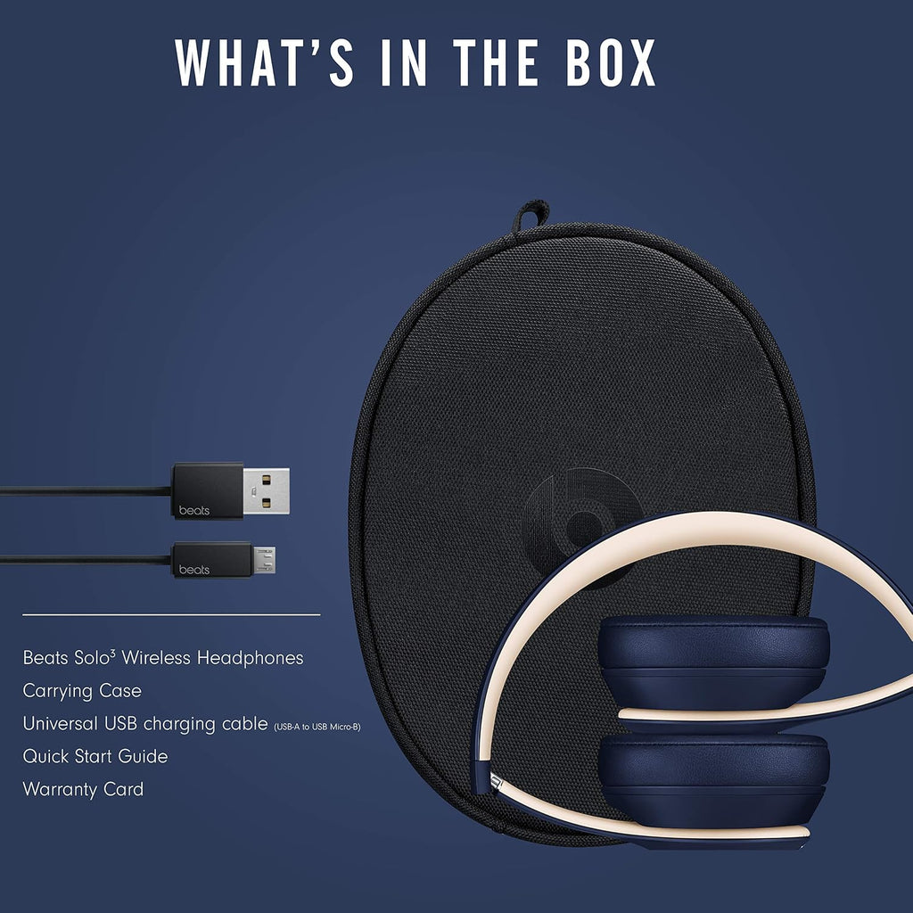 Beats Solo3 Wireless On-Ear Headphones - Apple W1 Headphone Chip, Class 1 Bluetooth, 40 Hours of Listening Time, Built-in Microphone - Club Navy (Latest Model)