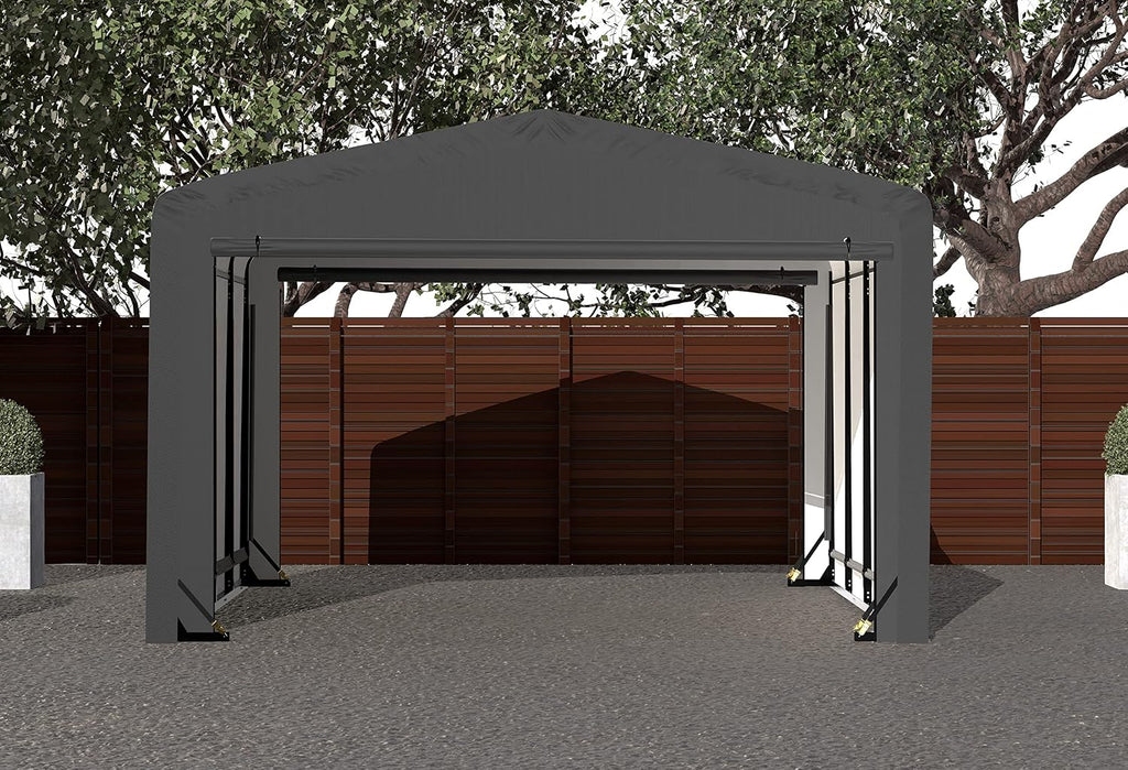 ShelterLogic ShelterTube Garage & Storage Shelter, 12' x 18' x 8' Heavy-Duty Steel Frame Wind and Snow-Load Rated Enclosure, Gray