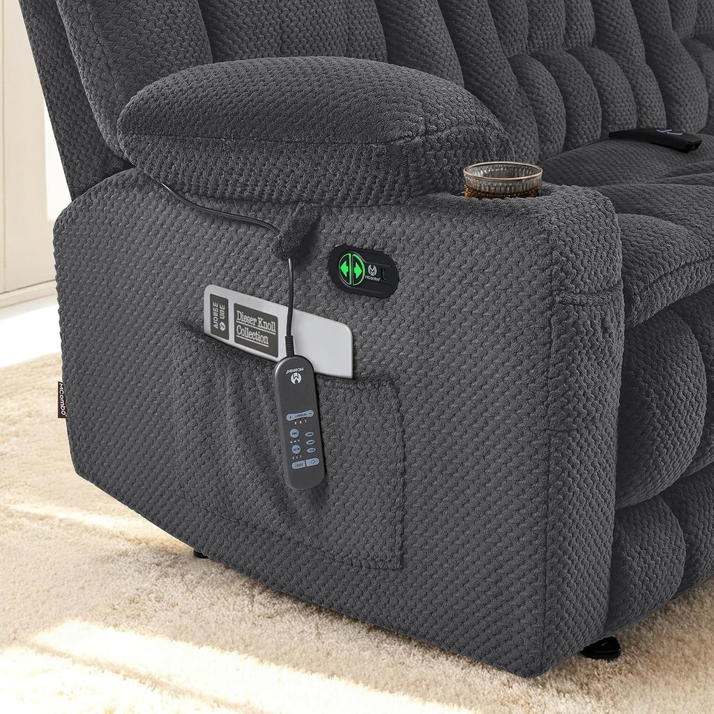 MCombo 80.7' W 3 Seater Power Reclining Sofa with Heat and Vibration Massage, Zero Gravity Recliner Sofa Couch for Living Room, Fabric 6316M3 (Dark Grey, 3-Seater)
