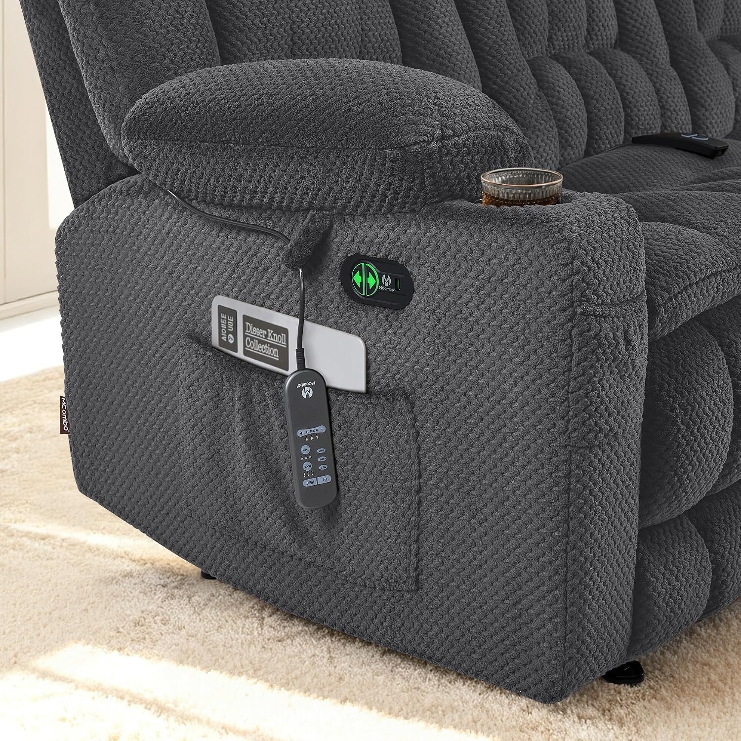 MCombo 80.7' W 3 Seater Power Reclining Sofa with Heat and Vibration Massage, Zero Gravity Recliner Sofa Couch for Living Room, Fabric 6316M3 (Dark Grey, 3-Seater)