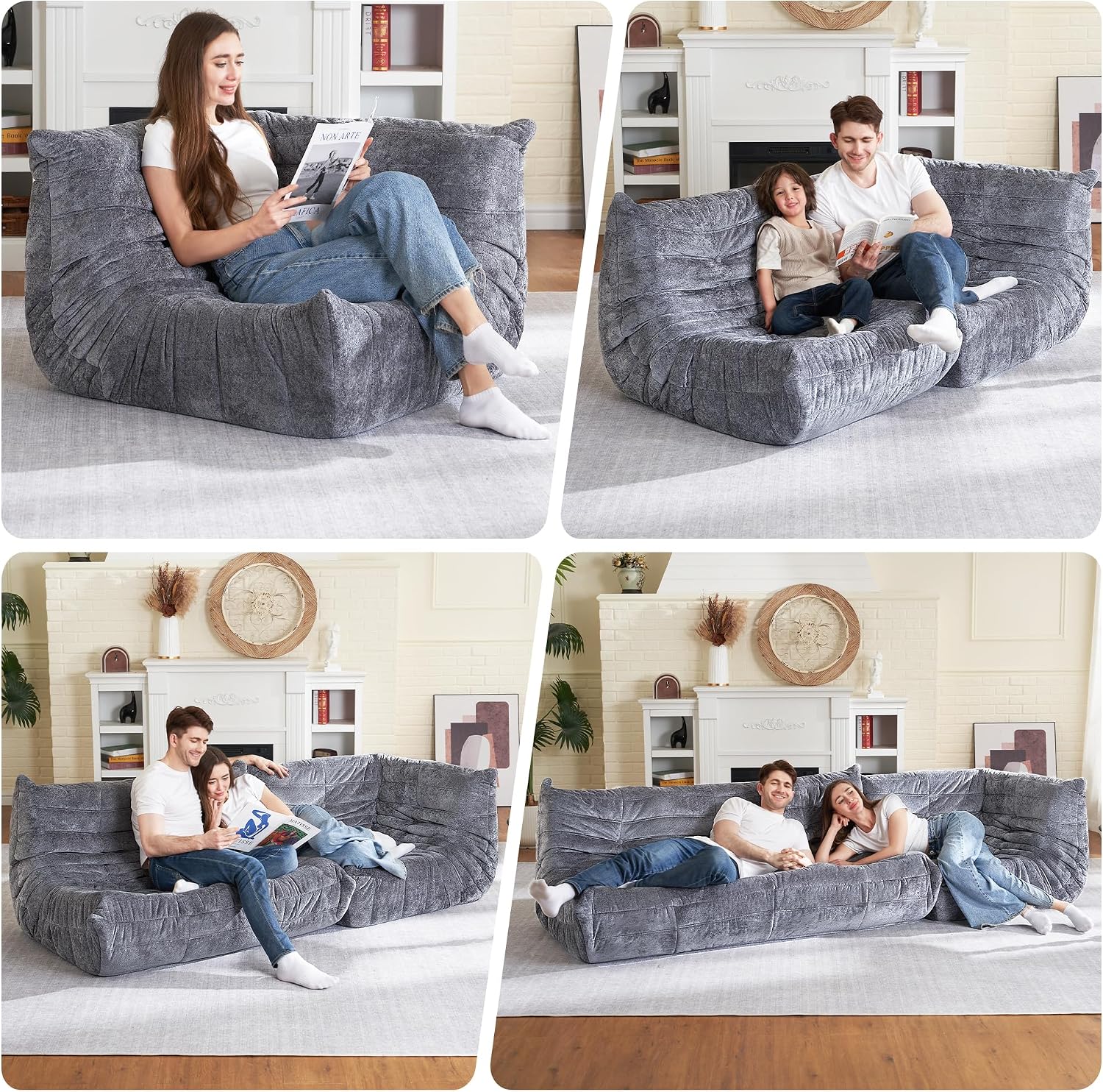 HABUTWAY Bean Bag Chair, Memory Foam Bean Bag Chairs for Adults, Fireside Corner Chair Lazy Floor Corner Sofa for Living Room, Bedroom, Dorm, Office (Grey)
