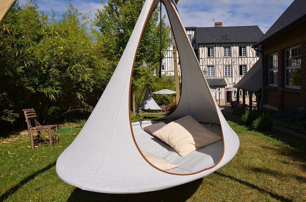Vivere Cacoon Hanging Songo Chair- Indoor/Outdoor Olefin Canvas- 440 lb Capacity (Moon)