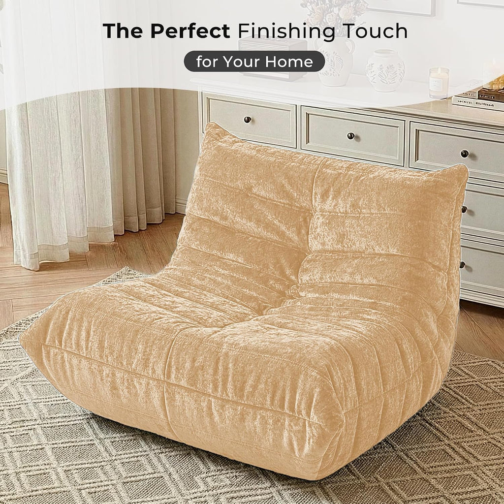 HABUTWAY Bean Bag Chair, Giant Bean Bag Chairs for Adults, Bean Bag Sofa with Filler Faux Fur, Memory Foam Bean Bag Couches Fireside Lazy Sofa for Living Room, Bedroom, Office (Khaki)