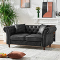 Air Leather Tufted Loveseat Couch, Rolled Arm 2-Seater Sofa with 2 Pillows, Living Room Small Apartment Office Décor