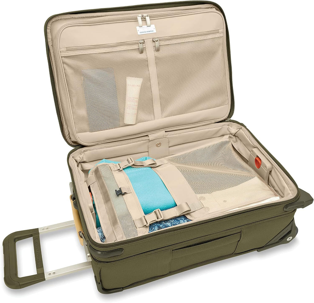 Briggs & Riley Essential 22' 2-Wheel Expandable Carry On - Luggage for Travel, Suitcases with Wheels, Softside Rolling Bag for Men & Women, Self-Repairing Zipper - Baseline Collection, Olive
