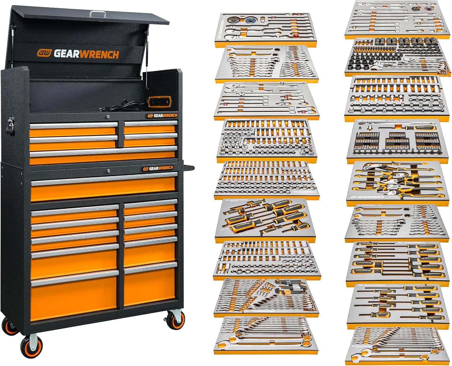 GEARWRENCH 873 Piece Master Mechanics Tool Set in Premium Modular Foam Trays with GSX Mobile Tool Storage | MEGAMOD873