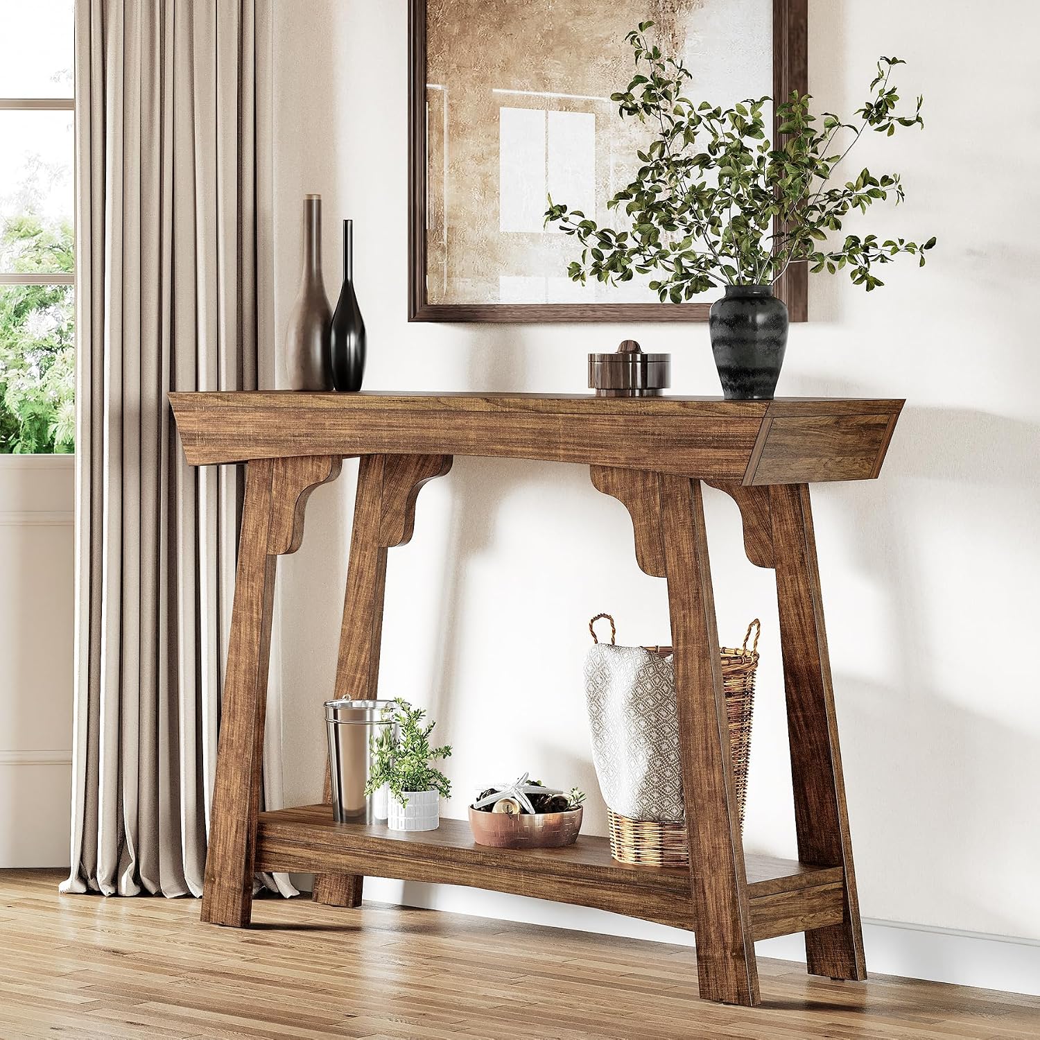 LITTLE TREE 41-Inch Console Table with Storage, 2-Tier Sofa Table Behind Couch, Farmhouse Entryway Table for Living Room, Hallway (Rustic Brown)